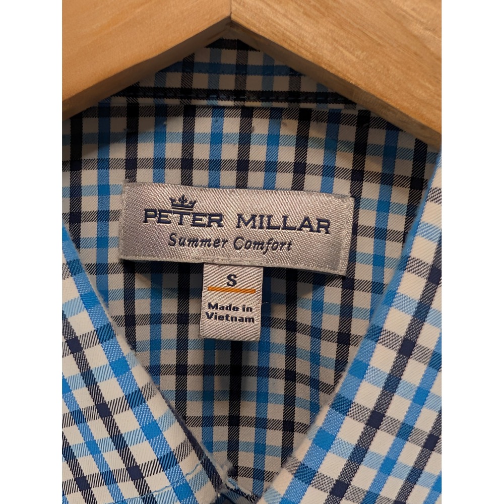 Peter Millar Summer Comfort Mens Small Blue Check Button Down Shirt Long Sleeve